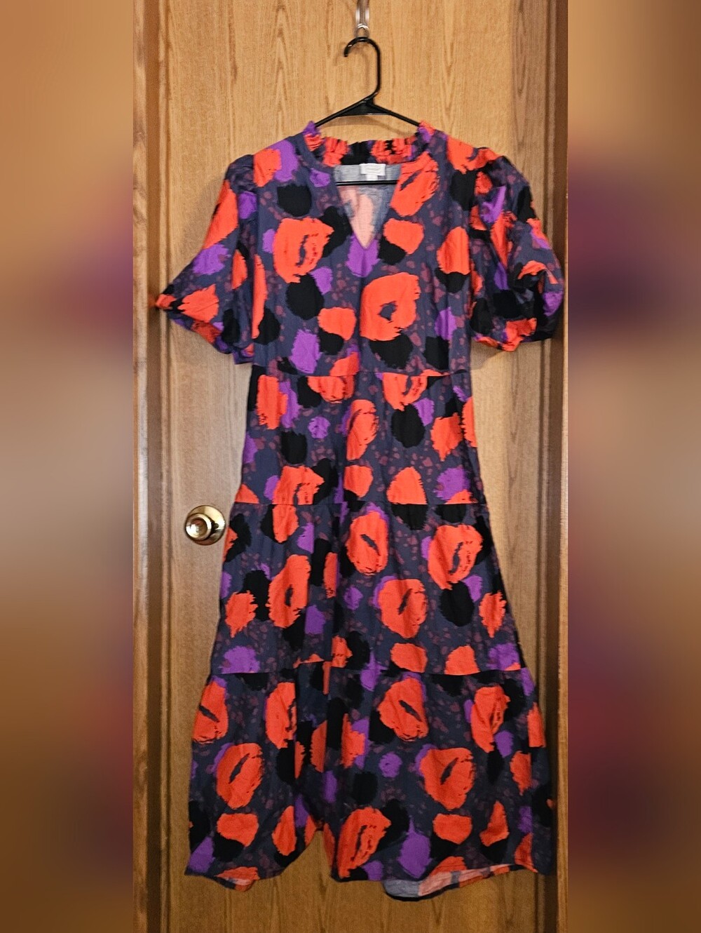 Mud Pie Black, Purple & Red Floral Tiered Midi Dress
